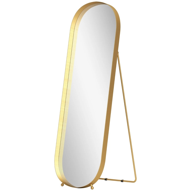 SPECCHIO OVALE 160x50 cm con cornice in metallo oro, da appoggio e autoportante