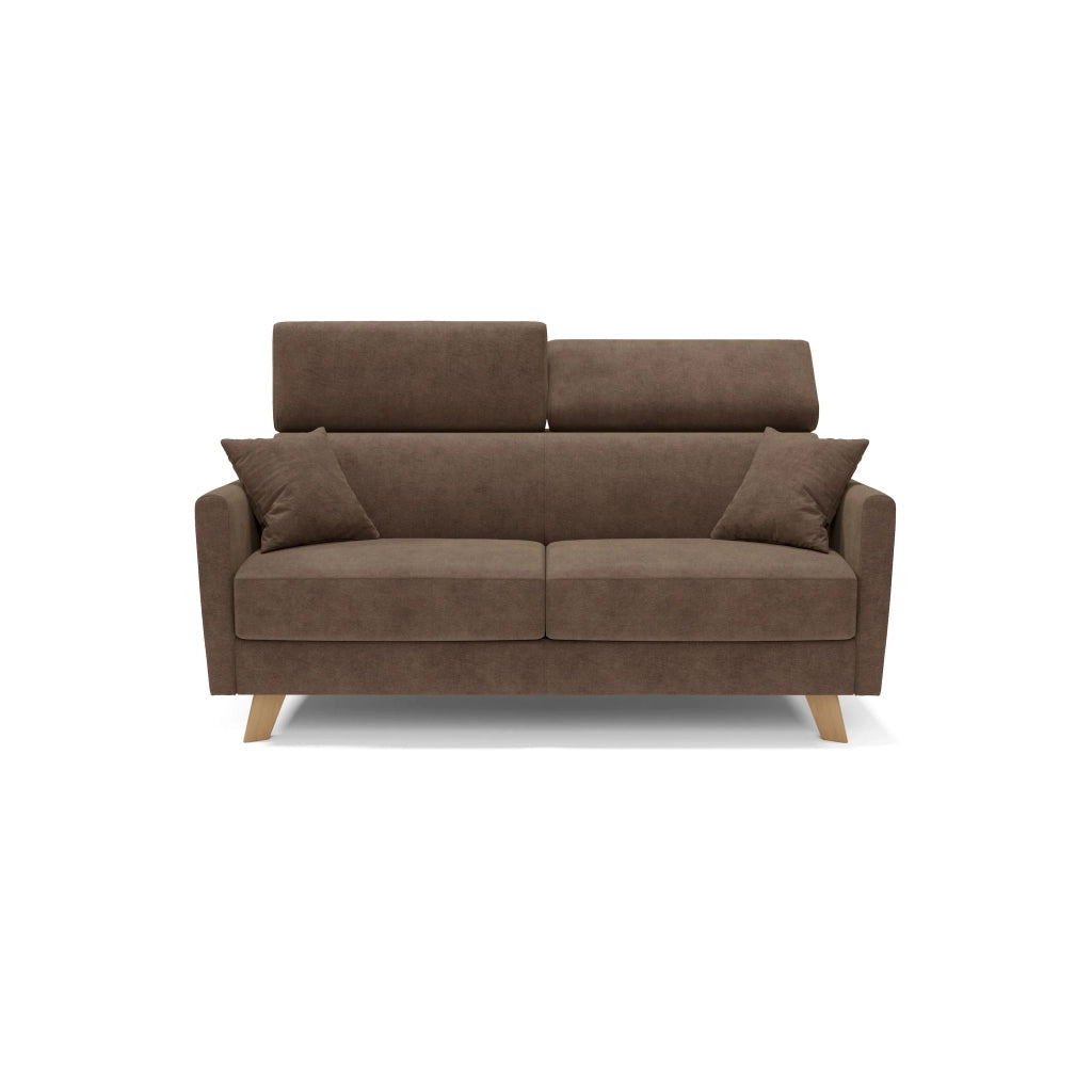 Francy Divano letto matrimoniale con poggiatesta regolabili in tessuto impermeabile e smacchiabile T17 160 cm (mat. 120x197) marrone