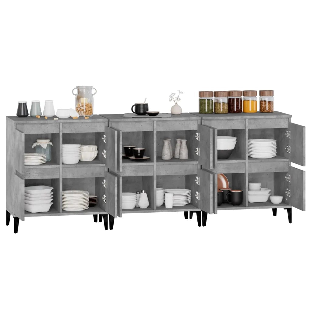 Credenze 3pz | Madia | Buffet da pranzo | Armadio da pranzo Grigio Cemento 60x35x70 cm in Legno Multistrato