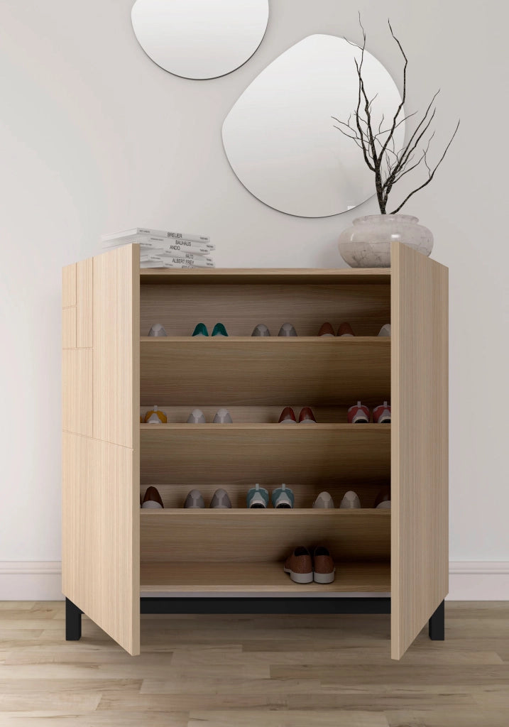 Scarpiera Herdasa effetto noce chiaro gambe nere 90x90x27