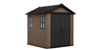 Casetta Box da Giardino 230x223,8x246 cm Newton Plus 757/775 Doppia Opzione Montaggio in Resina Evotech+ Marrone