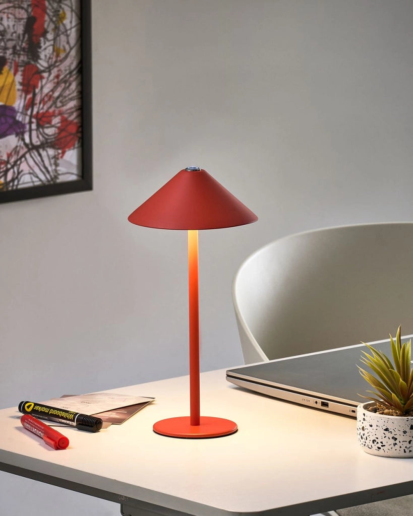 Lampada da tavolo wireless in metallo rosso per interni ed esterni con porta USB C ricaricabile
