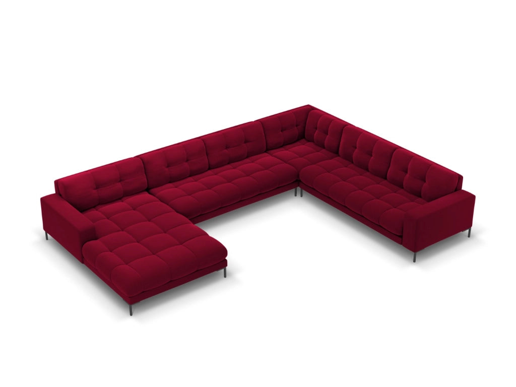 Cosmopolitan Design - Divano panoramico destro "Bali" 7 posti in velluto rosso 