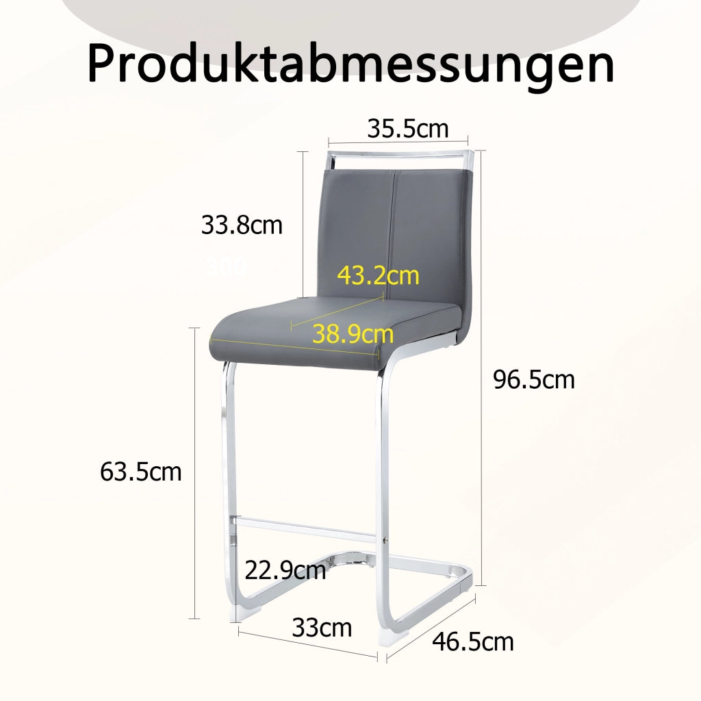 Sgabello da bar set da 2 con struttura stabile e poggiapiedi in PU e metallo grigio scuro e argento moderno