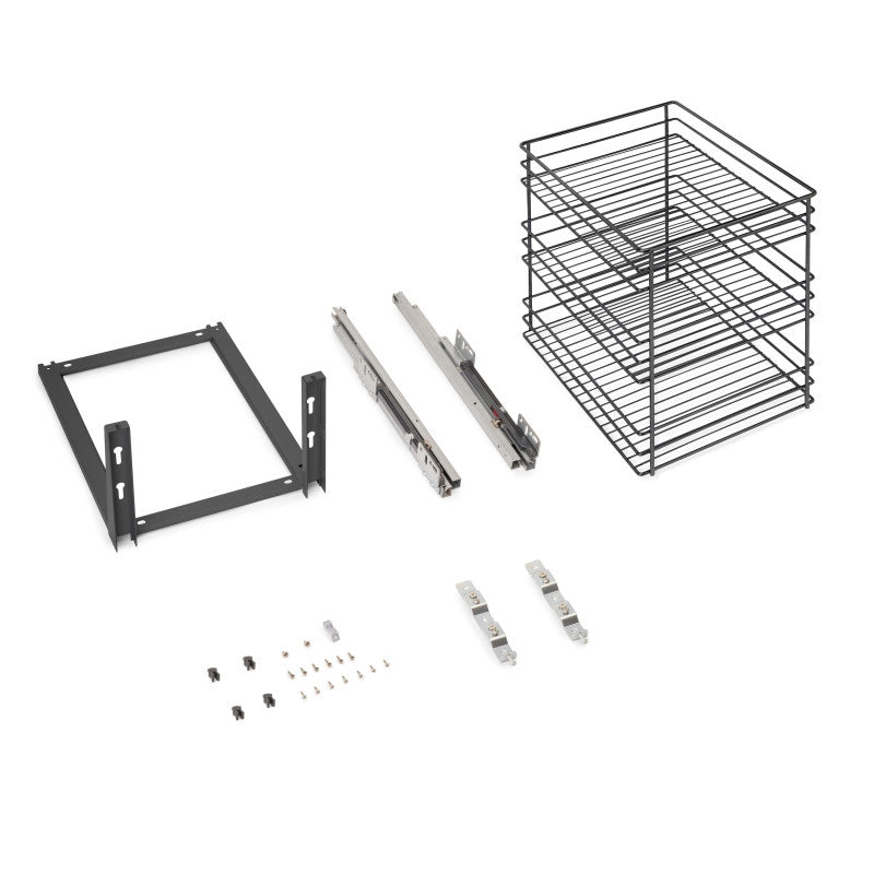 Portabottiglie estraibile TitaneMax con chiusura soft, lato sinistro, 3 vassoi, unità 150 mm, Acciaio, Grigio Antracite