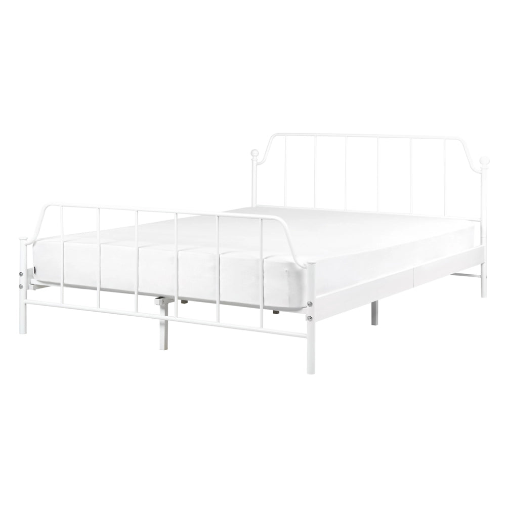Letto matrimoniale con rete a doghe in legno di pioppo e struttura metallo bianco 140 x 200 cm Camera da letto minimalista industriale