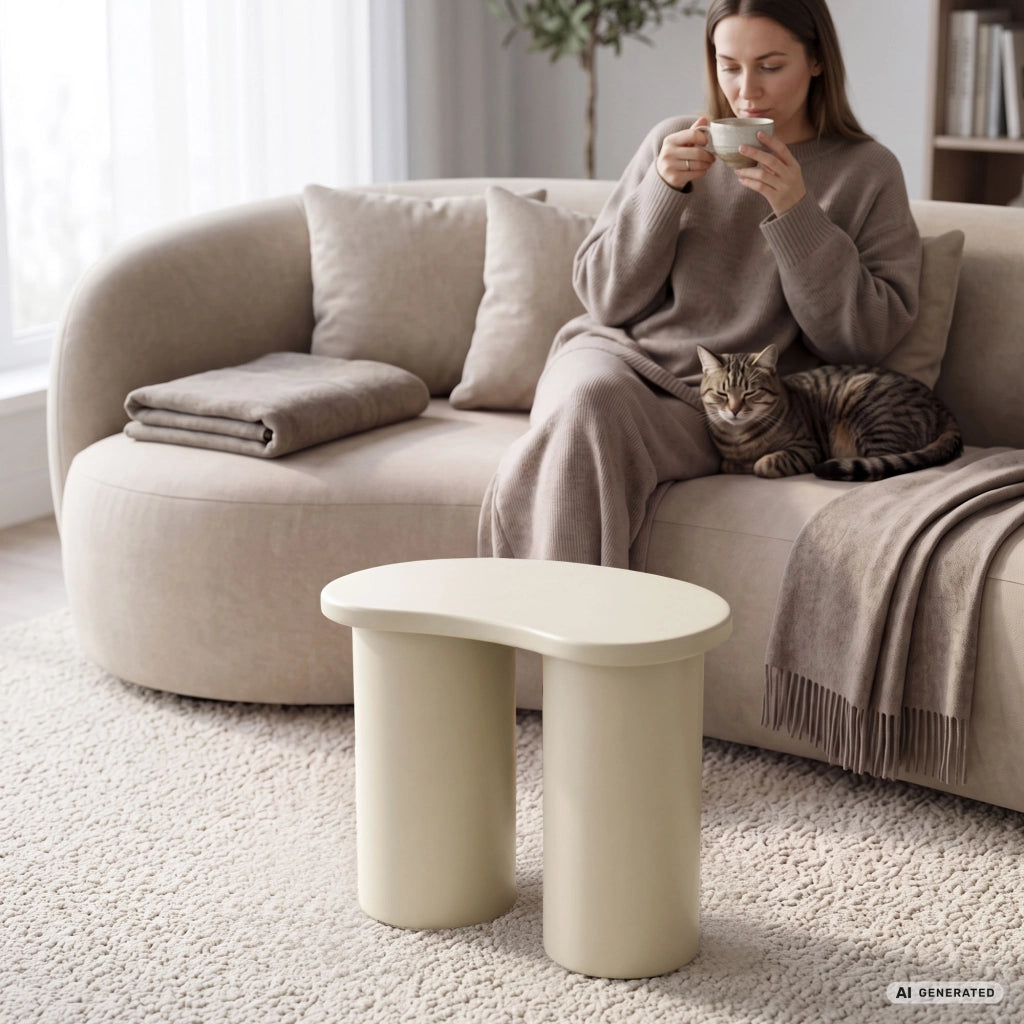 Tavolino da salotto moderno CUBE 41 cm crema con doppia base cilindrica