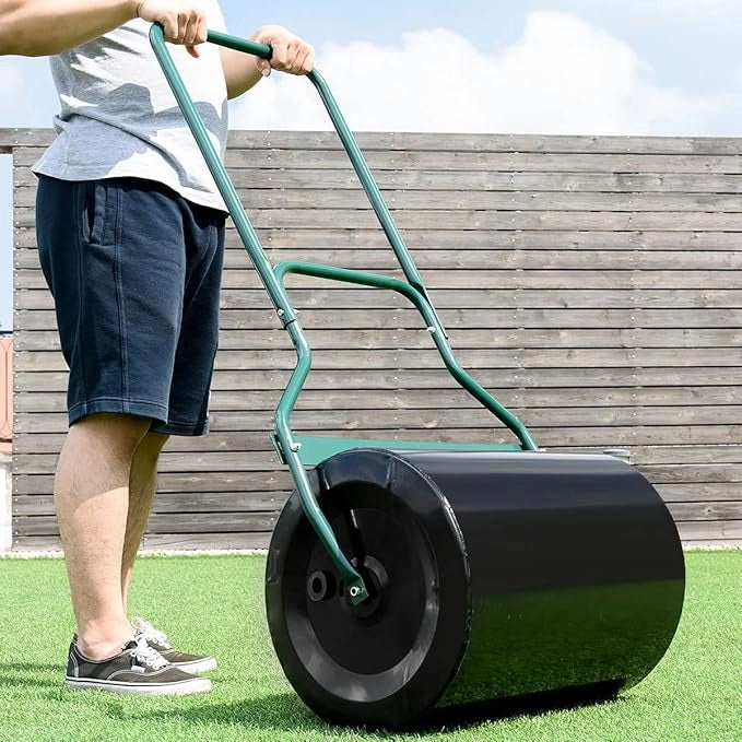 Rullo da Giardino, Rullo per Prato con Manico a Forma di U e Tappo Rimovibile, Rullo Riempibile con Acqua e Sabbia,Larghezza 50 cm, Diametro: 40 cm, Volume Vano 60 L