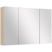kleankin Specchio Bagno Contenitore con 3 Ante a Specchio Soft Close, Specchiera Bagno con Ripiani Regolabili in Legno e Vetro, 90x13.5x60 cm, Color Legno