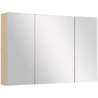 kleankin Specchio Bagno Contenitore con 3 Ante a Specchio Soft Close, Specchiera Bagno con Ripiani Regolabili in Legno e Vetro, 90x13.5x60 cm, Color Legno
