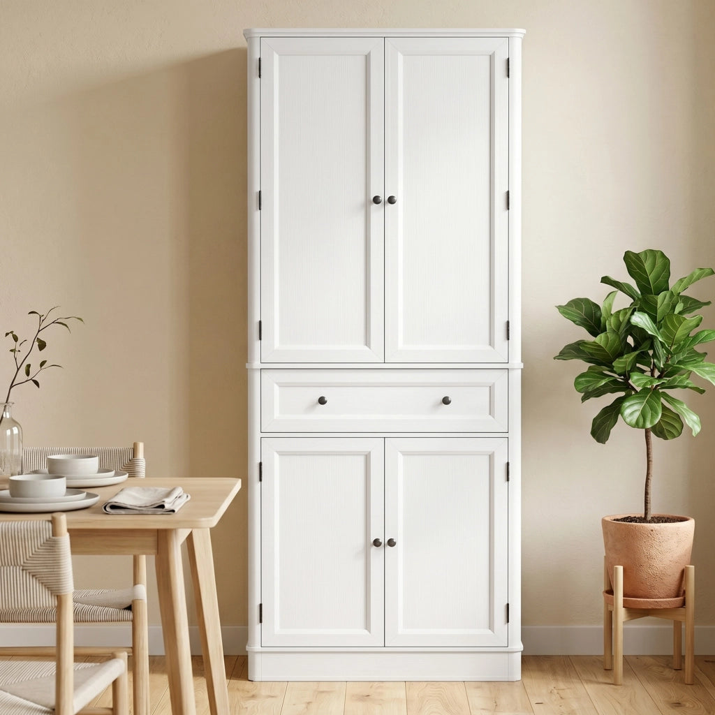 Armadio Cucina 4 Ante con Cassetto e Ripiani Regolabili ¨C zephmum ¨C 80x39.5x186.4 cm Bianco