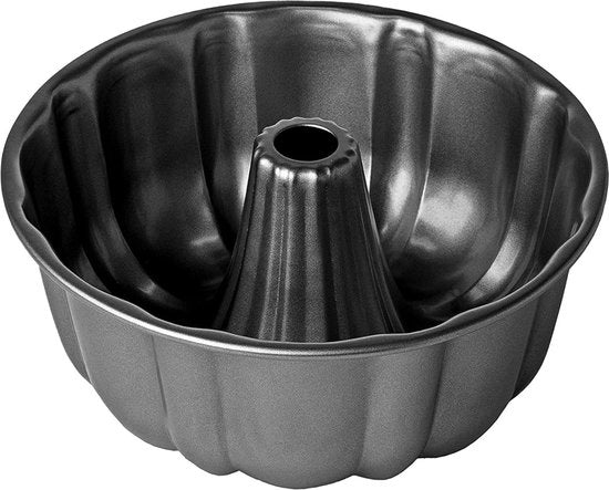 Forma per Gugelhupf, 25 cm, forma a forma cilindrica in acciaio di carbonio, con trattamento antiscivolo, bordo extra alto, distribuzione di calore uniforme, nero