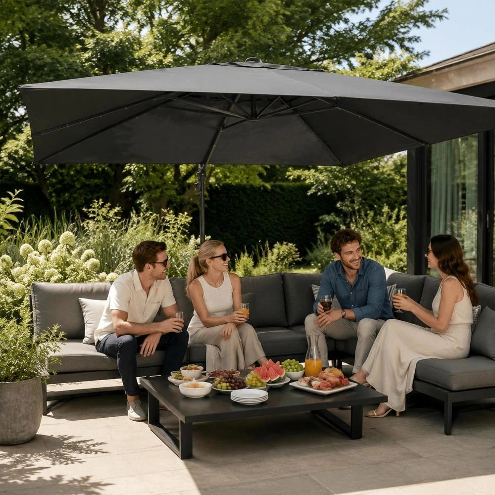 Parasol With LED Lighting, Aluminum Mast, 400x300 Cm, Anthracite