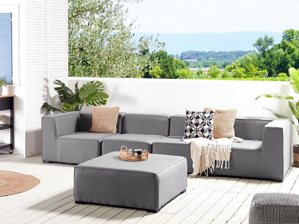 Set divano ad  per interni ed esterni Rivestimento in tessuto grigio salotto da giardino ottomana