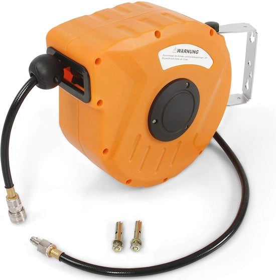 Sistema di regolazione della pressione d'aria - 10 m/20 m/30 m, 8 bar/18 bar, 1/4 pollici di connessione - Supporto per parete e rotolatore di tubo