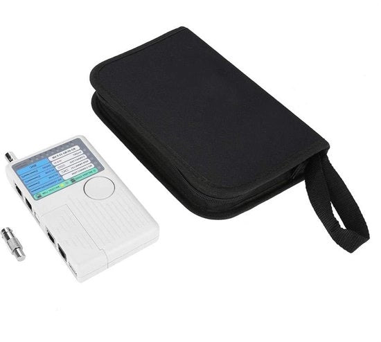 Testatore di cavi di rete 4-in-1 portatile esterno RJ11 RJ45 USB BNC testatore di LAN rete con tasca di stoccaggio nera