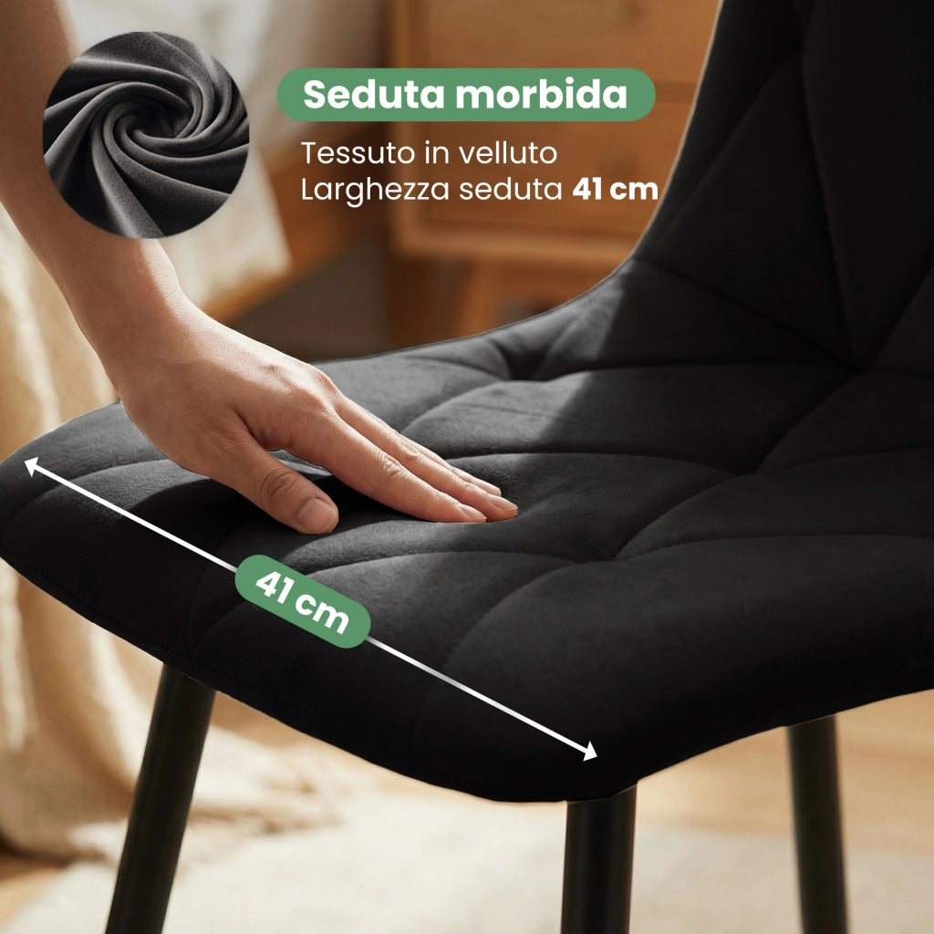 Set di 2 Sedie in velluto trapuntate MILO Nero gambe nere