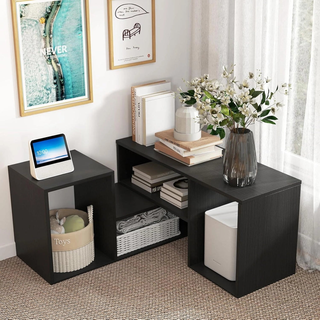 Mobile per TV, combinabile, in legno, 2 pezzi, per TV fino a 60 pollici, scaffale angolare multifunzionale, colore nero