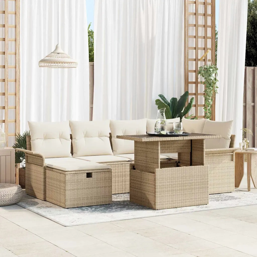 Set Divano da Giardino con cuscino 7 pcs Beige polyrattan