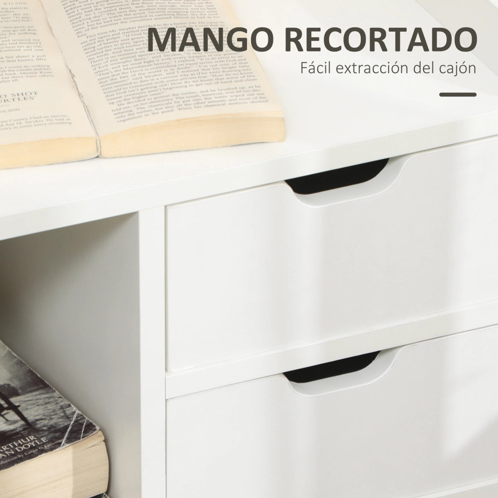 Comodino con 2 cassetti e 3 scomparti ¨C Xylo ¨C Bianco 40x30x60 cm