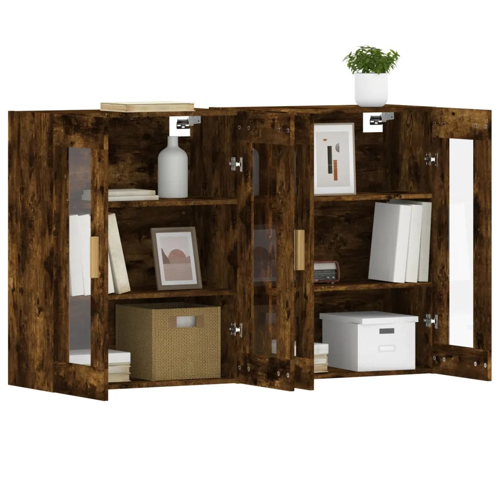 Armadietti a Parete 2 pz Rovere Fumo in Legno Multistrato 3197902