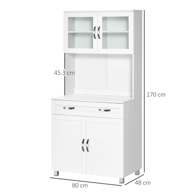 MOBILE CUCINA MODERNO CON 2 ARMADIETTI ANTE IN VETRO E MENSOLE REGOLABILI 80X48X170 CM BIANCO