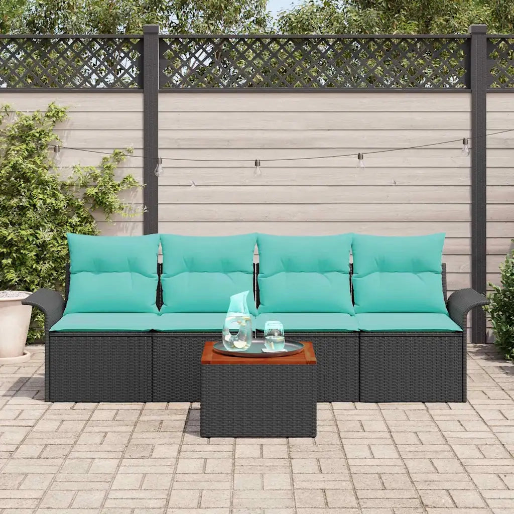 Set Divano da Giardino 5 pcs Nero e Turchese polyrattan