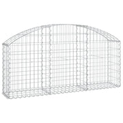 Cesto gabbione recinzione a gabbia muro di contenimento ad arco 150 x 30 x 60/80 cm ferro zincato argento 02_0039978