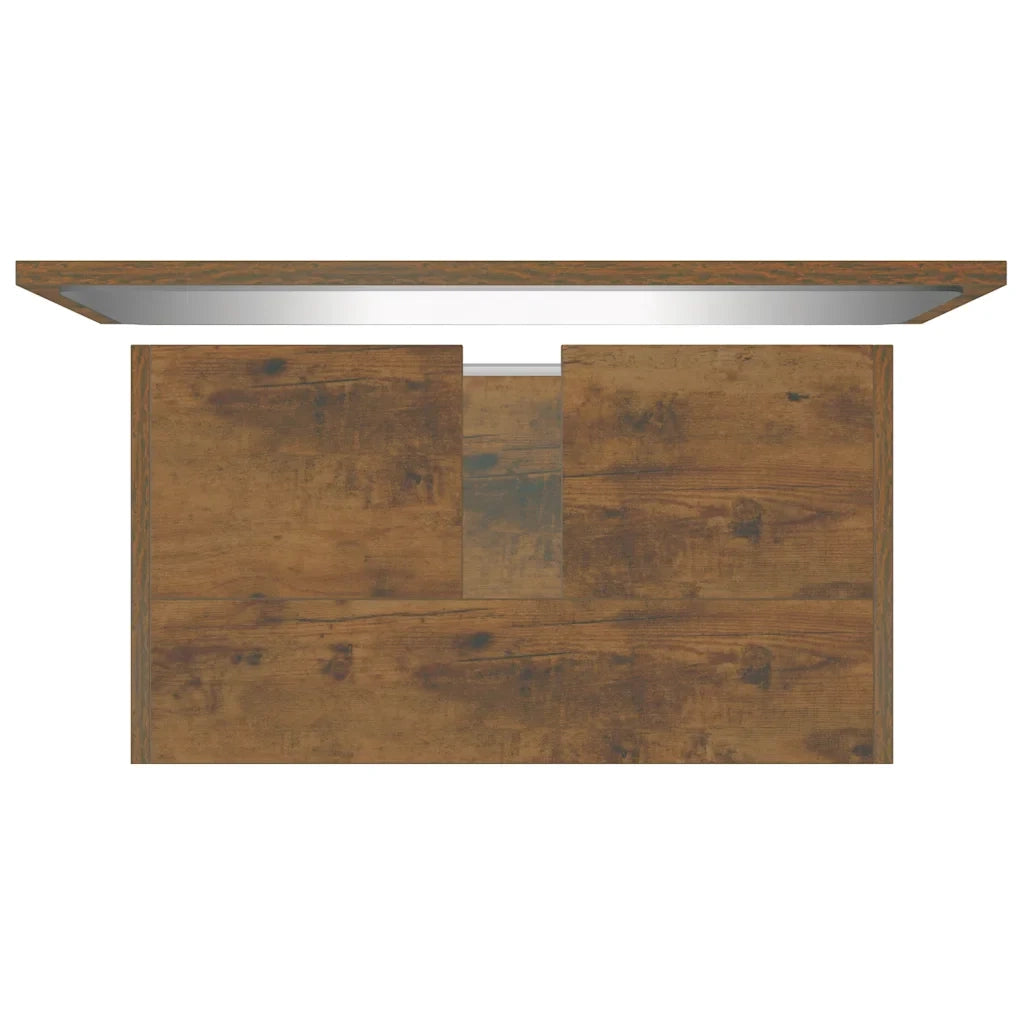 Mobiletto da bagno con elegante specchio e vano contenitore 60 x 33 x 61 cm in legno composito finitura rovere affumicato 02_0048180
