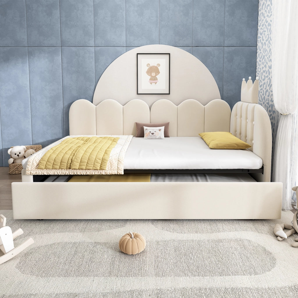 Divano letto 90x200 in velluto beige estraibile 90x190 forma L design a corona