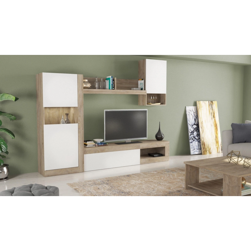 PARETE SOGGIORNO ROOMY BIANCO E ROVERE CHIARO