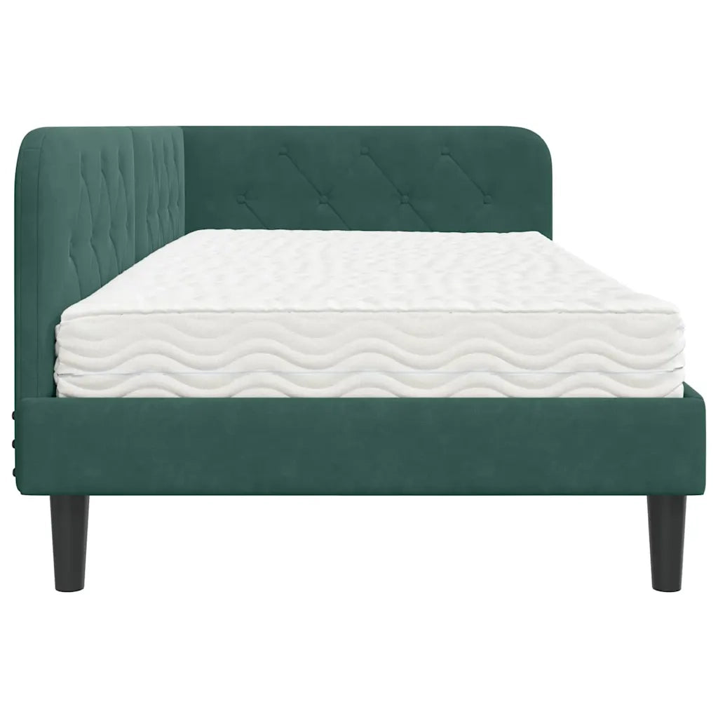 Cornice del letto ad angolo Verde Scuro 100 x 200 cm Velluto
