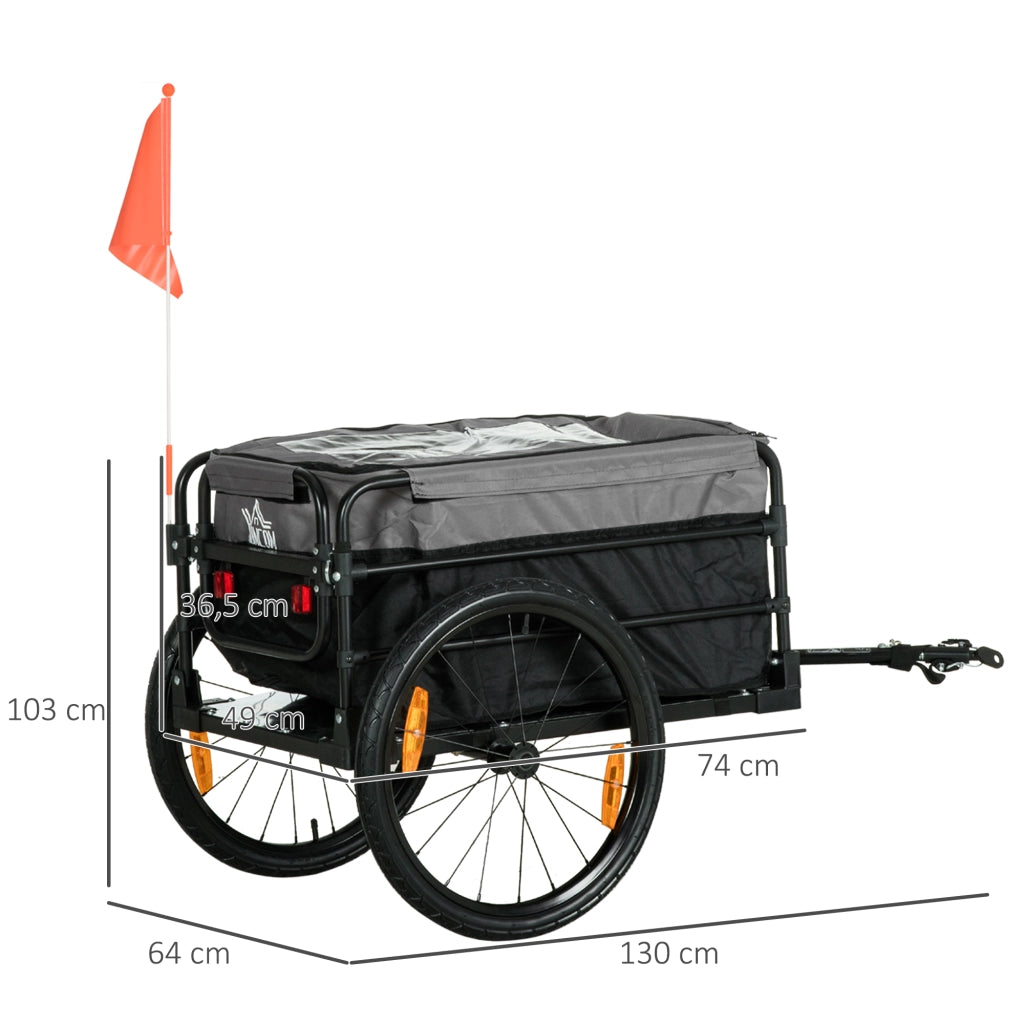 Carrello portapacchi 2 in 1 per bicicletta e uso manuale, nero, struttura in acciaio, portata massima 40 kg, 130 x 64 x 64/103 cm