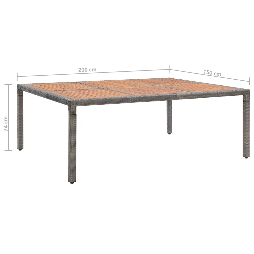 Tavolo da Giardino Grigio 200x150x74cm Polyrattan Legno Acacia 46135