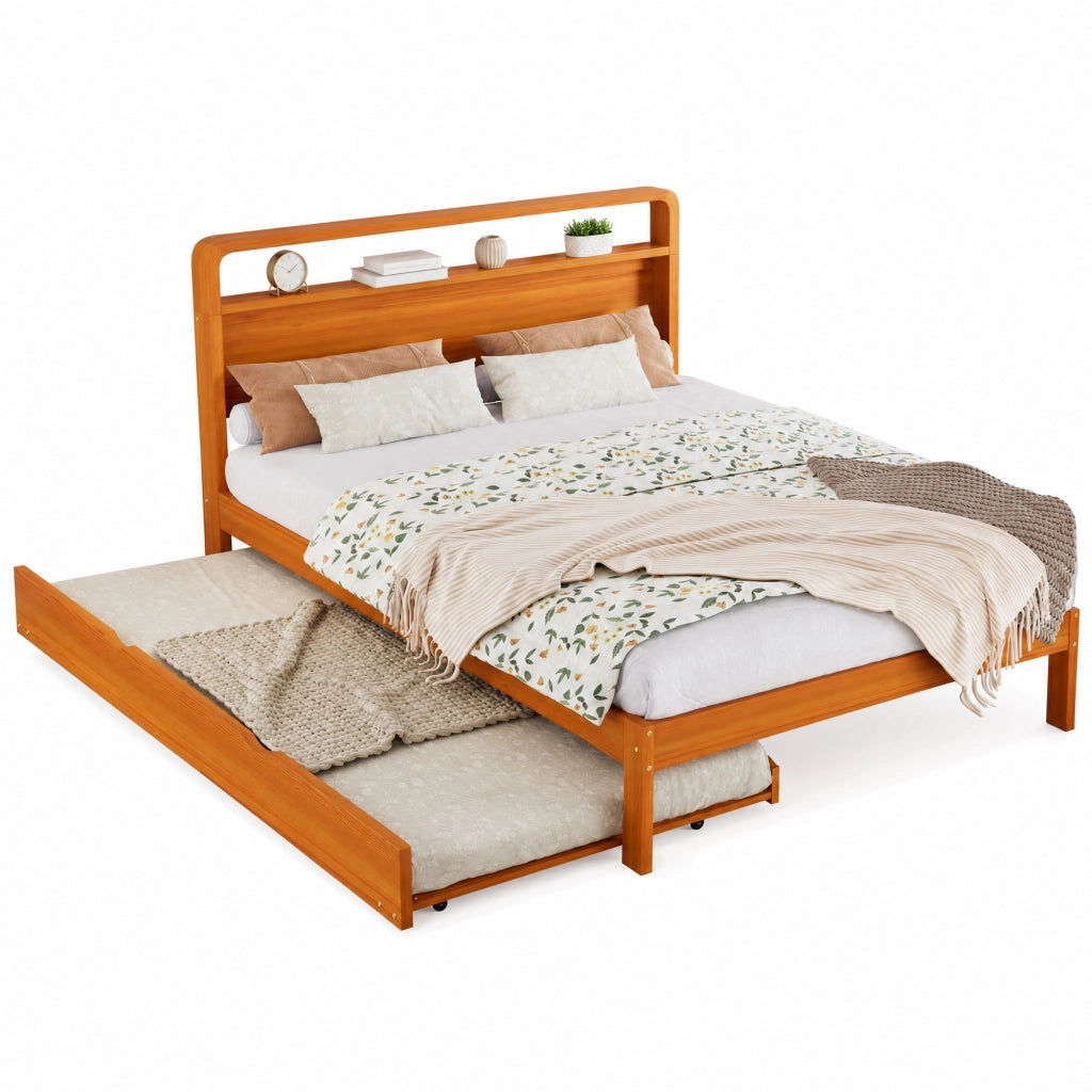 Letto Estraibile 140x200 cm e 90x190 cm; Letto Matrimoniale - 2-in-1 - Legno Naturale
