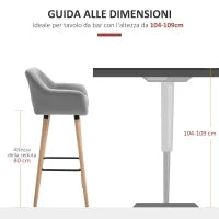 Set 2 Sgabelli da Bar Alti con Schienale e Poggiapiedi, Sgabelli da Cucina Stile Vintage in Tessuto con Cuscino e Gambe in Legno per Sala da Pranzo 55x48x100cm