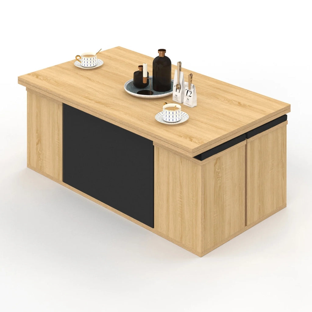 IDMarket - Tavolino rettangolare alzabile trasformabile in tavolo da pranzo EDEN 100 cm in legno e nero con poggiapiedi