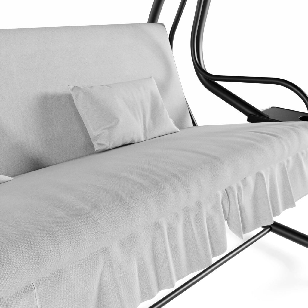 Dondolo 3 Posti Reclinabile Madeira Tettuccio Parasole Regolabile Cuscini Imbottiti Diventa Letto Struttura Robusta In Acciaio Verniciato Giardino Esterno Balcone Terrazzo 200 x 120 x 160 cm Grigio