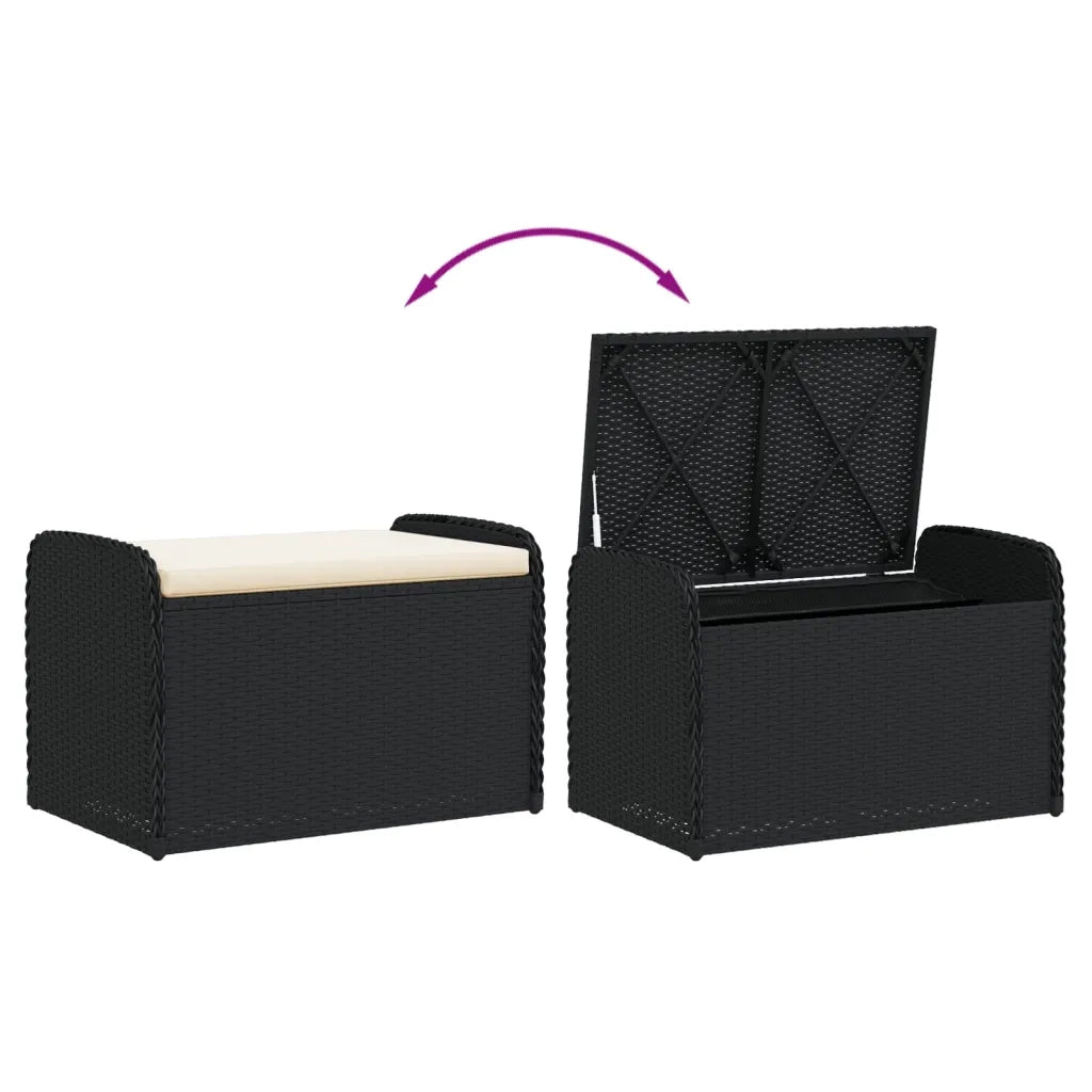 Cassapanca con Cuscino-Baule-Panca con ContenitoreNera 80x51x52 cm in Polyrattan