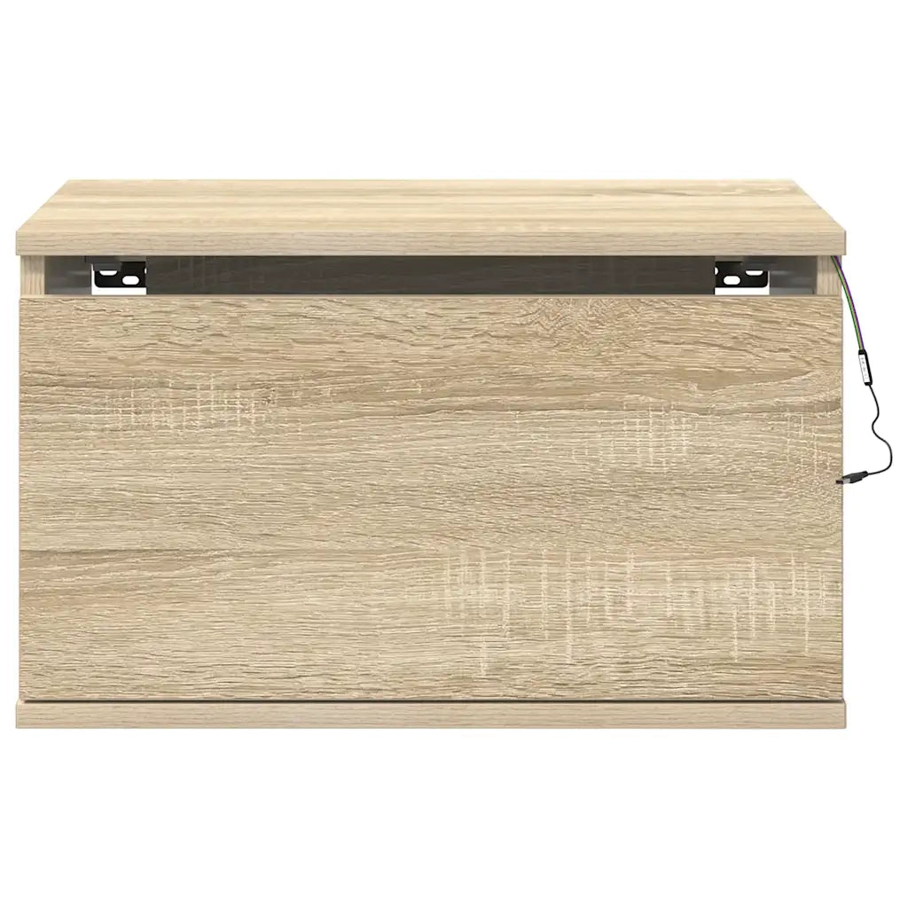 Comodino | Armadio da Notte | Mobiletto da notte a Parete con luci LED Rovere Sonoma