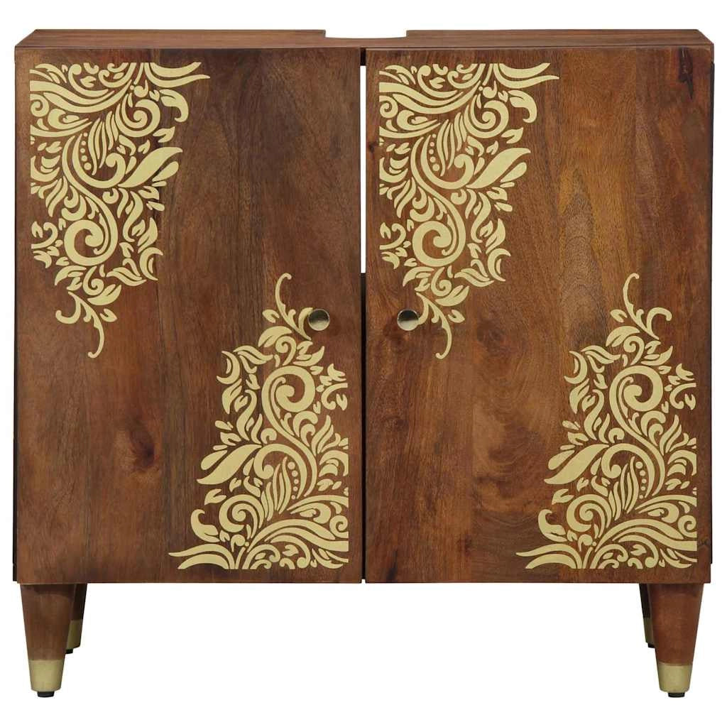 Mobiletto sottolavello moderno e compatto 62 x 33 x 58 cm con elegante finitura dorata in legno di mango color miele 02_0057878