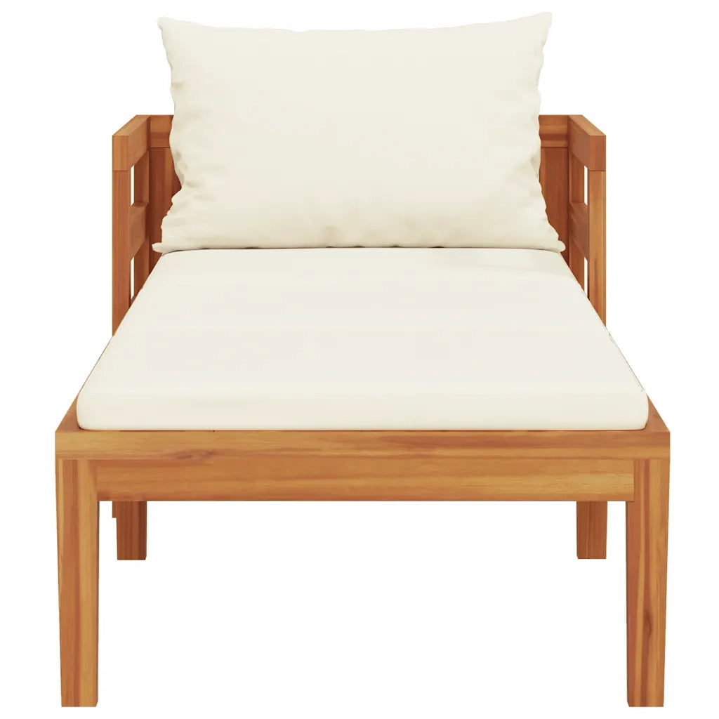Lettino Prendisole | Sdraio da giardino | Lettino da sole con Cuscini Bianco Crema in Acacia Massello