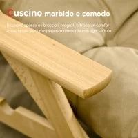 Sedia per Soggiorno Pieghevole con Braccioli e Cuscino, in Legno di Faggio e Tessuto, 71x89x96 cm, Marrone