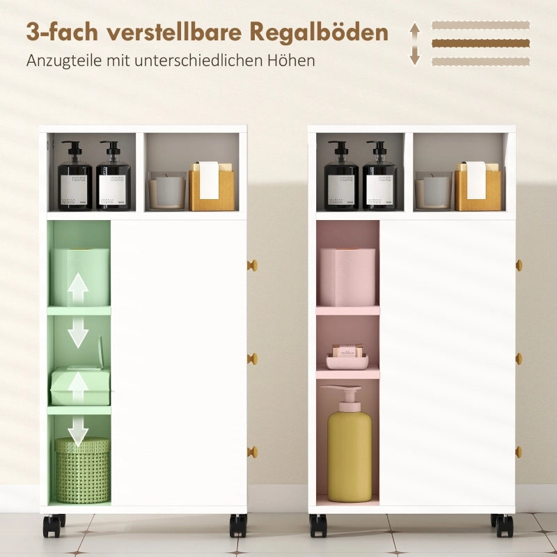 Mobile bagno salvaspazio con ruote, 3 cassetti e 5 vani aperti, 20x40x80 cm bianco