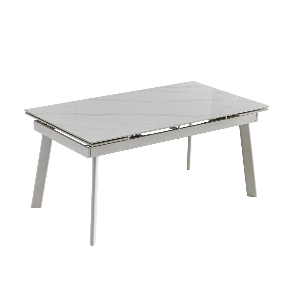 Tavolo allungabile Presena in ceramica colore bianco effetto marmo lucido e gambe metallo bianche
