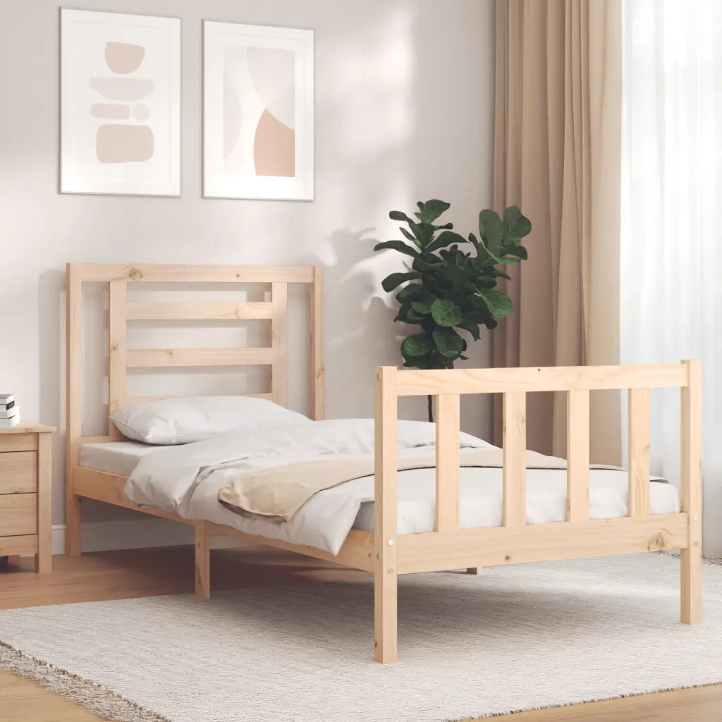 Giroletto con Testiera Single-Struttura Letto in Legno Massello 412665