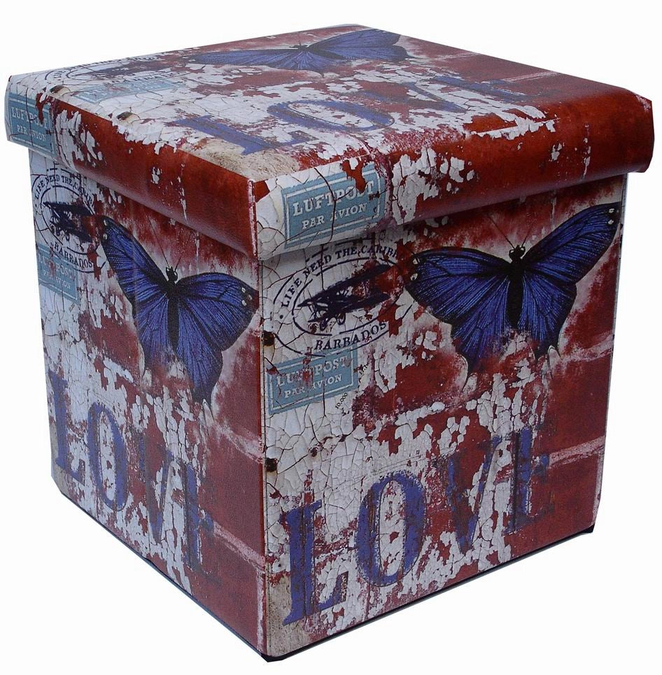 Biscottini Pouf contenitore richiudibile in ecopelle farfalla Praticissimo 32x32x32