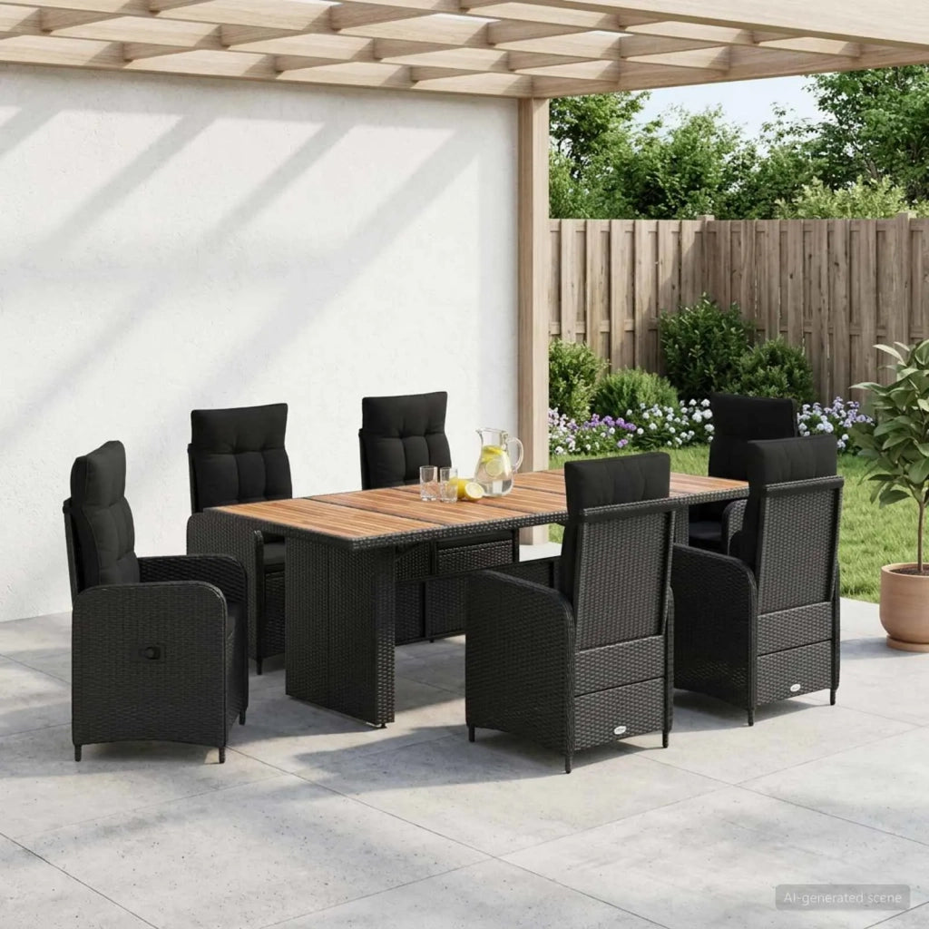 Set da pranzo per esterni 7 pz Nero polyrattan 3422370