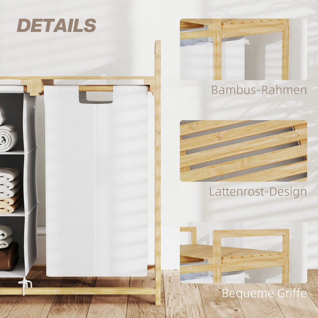 PORTABIANCHERIA con 2 contenitori estraibili 70x36x70 cm Bambù Bianco