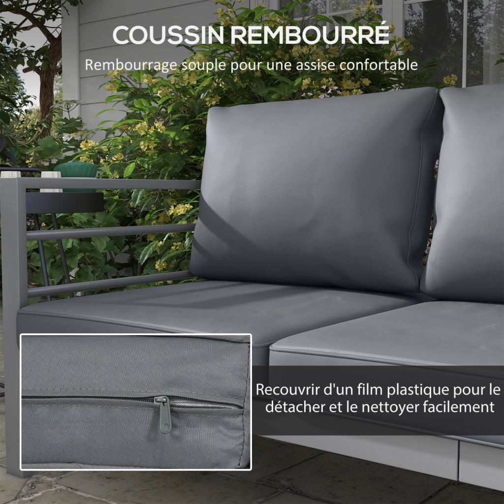 Divano da giardino 3 posti con cuscini ¨C zephmum ¨C grigio, alluminio, 185x66x64 cm